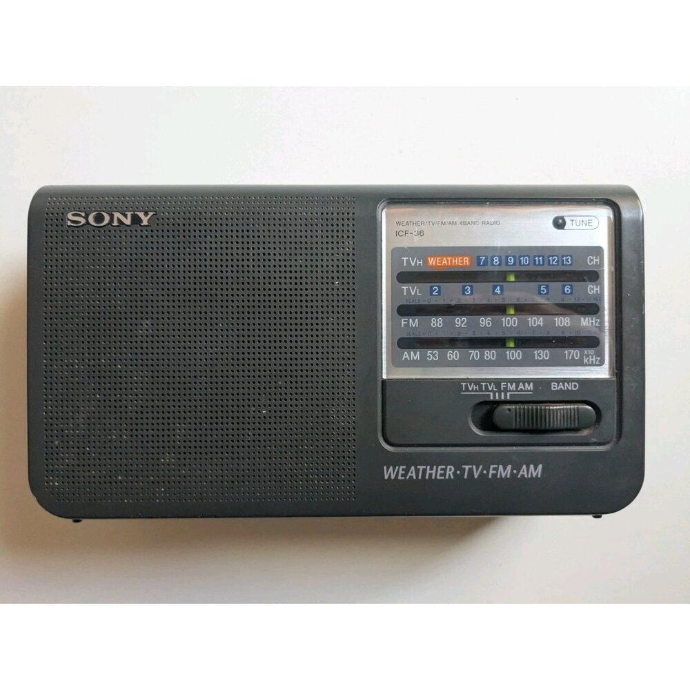 Sony ICF-36 Portable Weather Radio - Black Vintage Works Cord & Battery TV AM FM